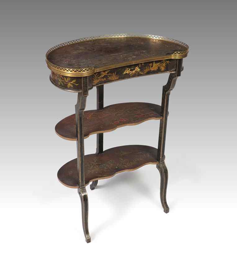 Appraisal: CHINOISERIE DECORATED KIDNEY SHAPE TIERED TABLE Top decorated with inlay