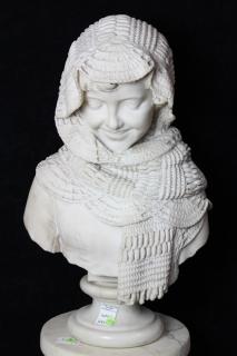 Appraisal: Continental figural carved marble bust executed in Continental figural carved