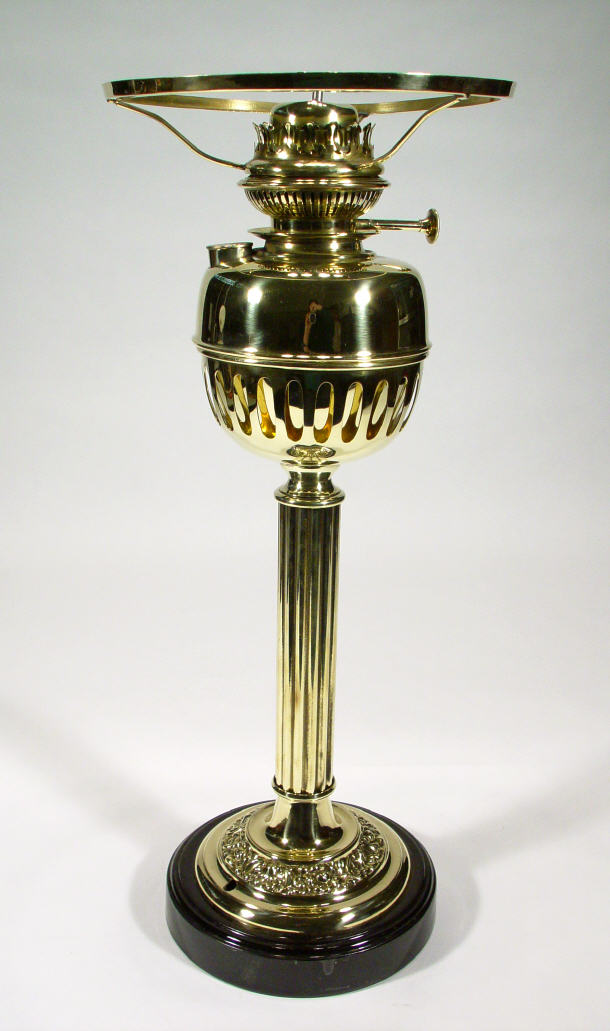 Appraisal: Victorian brass pedestal oil lamp on a reeded column stand