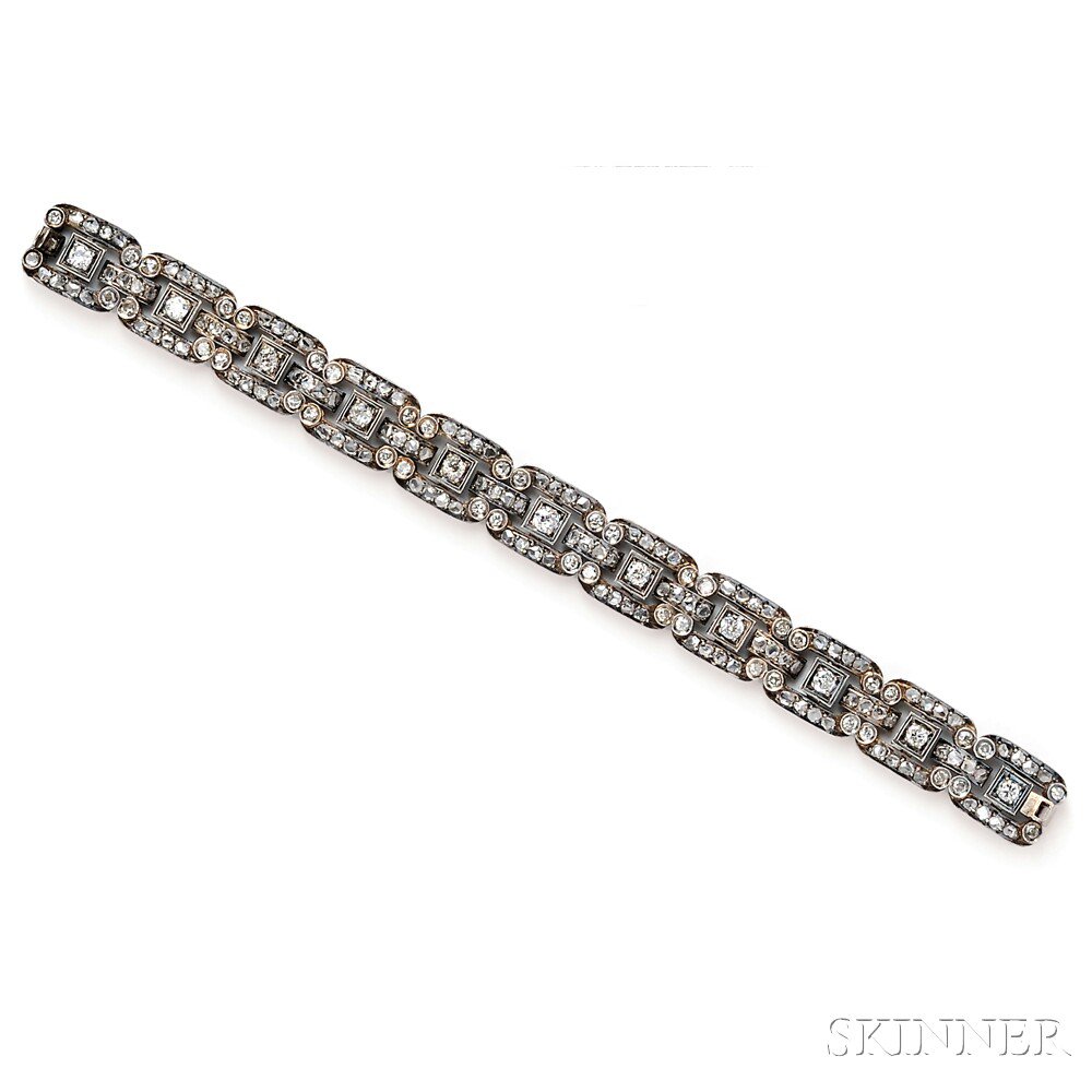 Appraisal: Art Deco Silver and Diamond Bracelet set with old European-