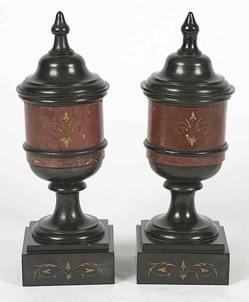 Appraisal: Marble Urns Probably Continental A pair of red and black