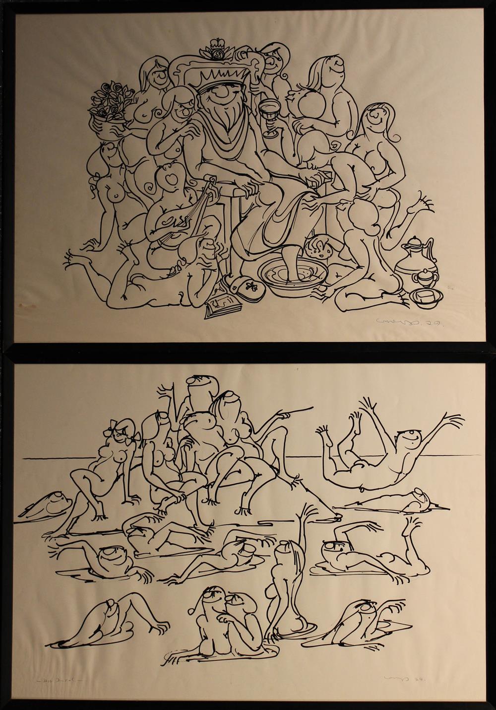 Appraisal: JACQUES CHARMOZ FRENCH - GROUP OF FOUR RISQUE CARTOONS Black