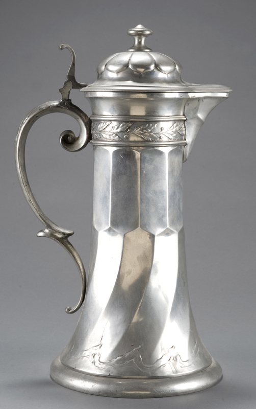 Appraisal: Kayserzinn pewter pitcher with foliate banding c s upper band