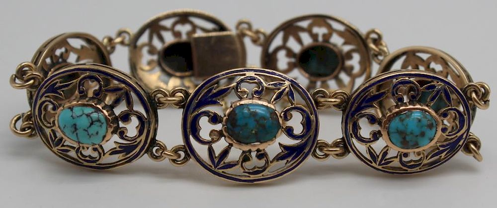 Appraisal: JEWELRY kt Gold Turquoise and Enamel Bracelet Includes a kt