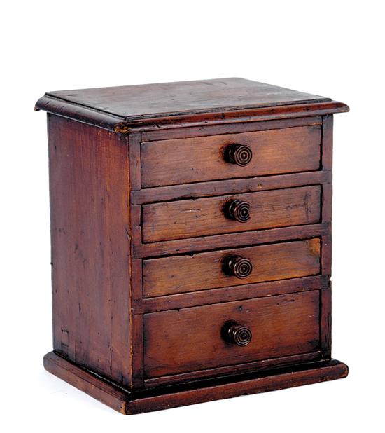 Appraisal: Miniature English mahogany chest of drawers late th century molded