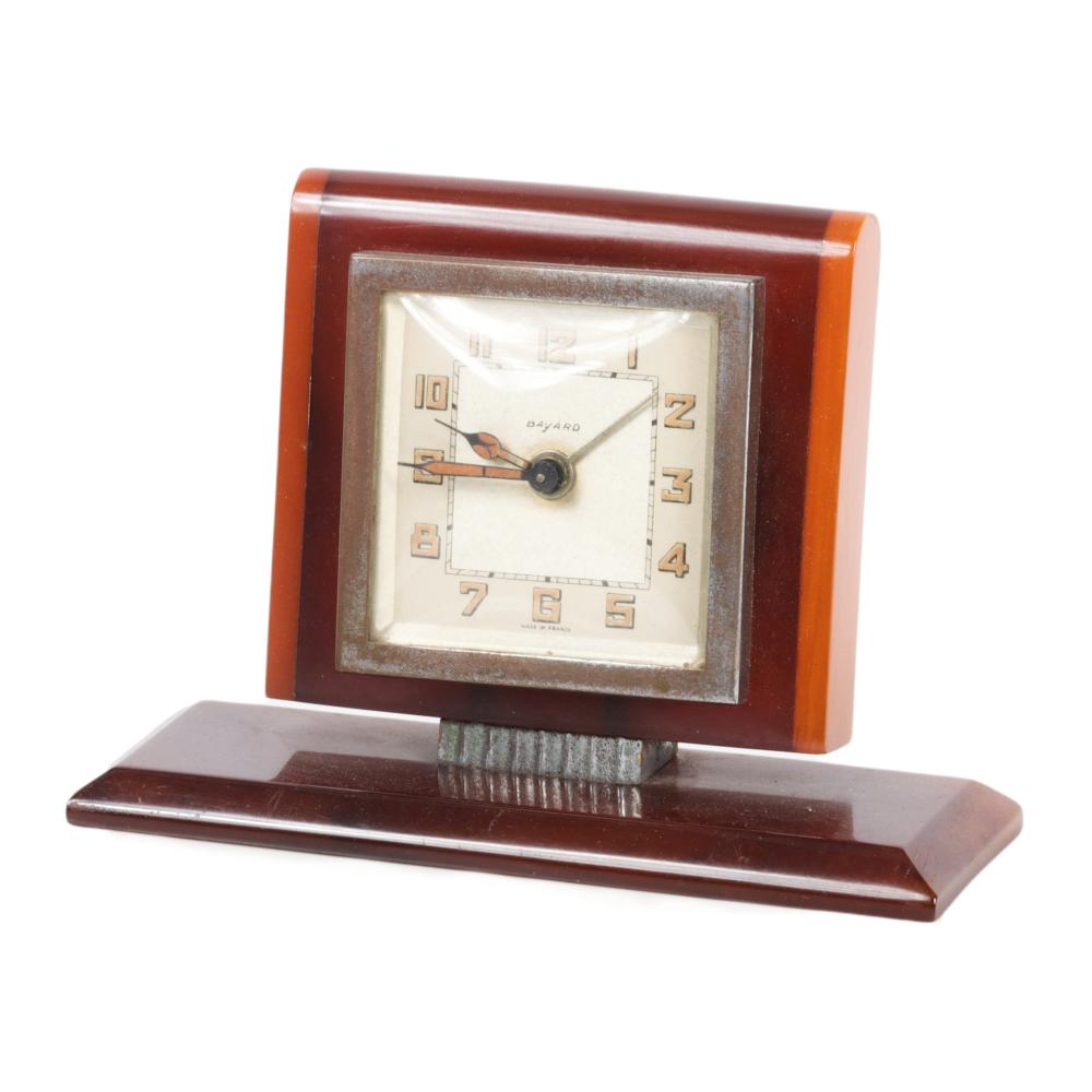 Appraisal: BAKELITE DECO PHENOLIC BAYARD ALARM CLOCK WITH LAMINATED BUTTERSCOTCH AND