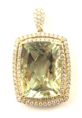 Appraisal: GREENED AMETHYST AND DIAMOND PENDANT k yellow gold with round-cut