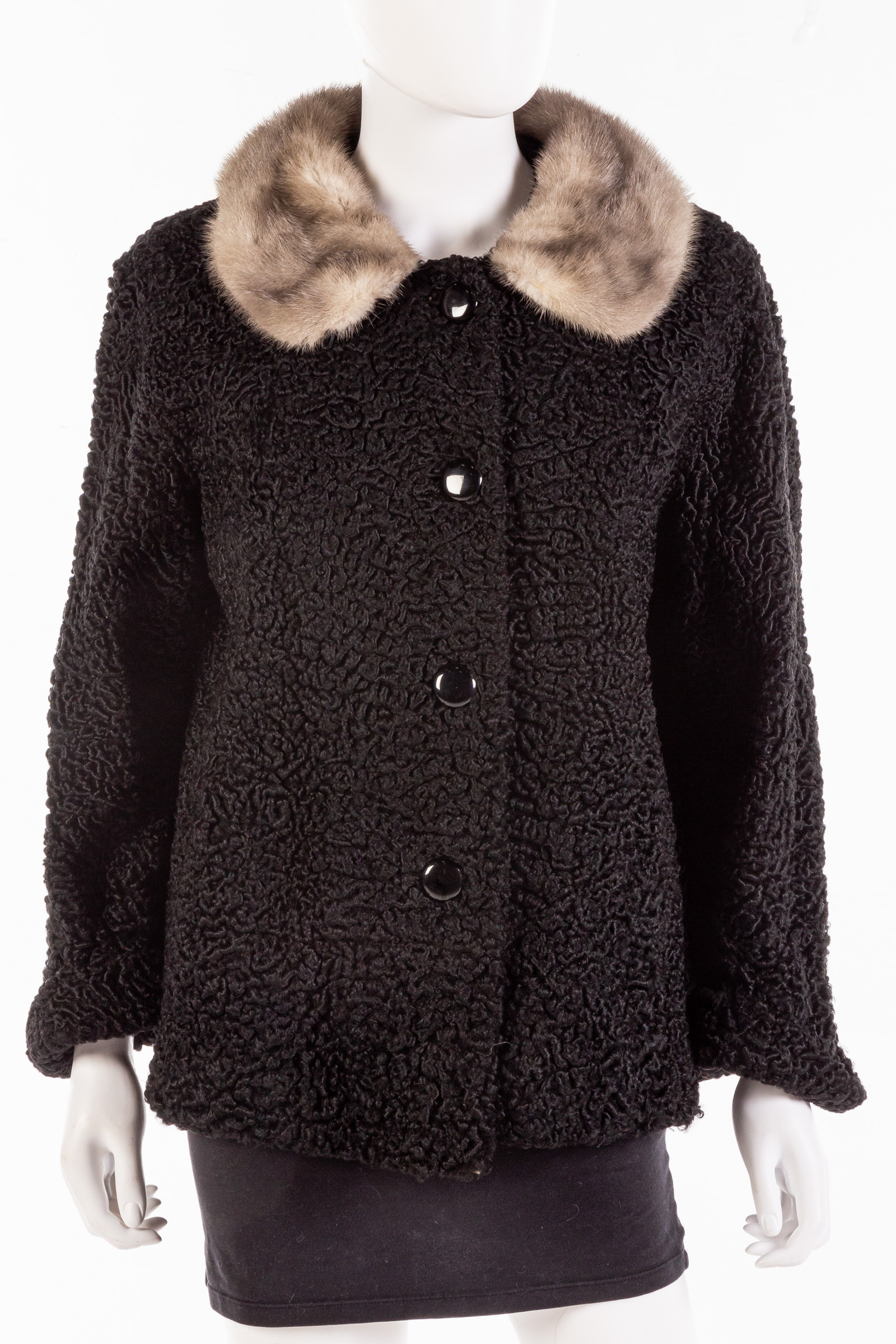 Appraisal: VINTAGE SCHIAPARELLI BLACK CURLY PERSIAN LAMB COAT Made in Paris