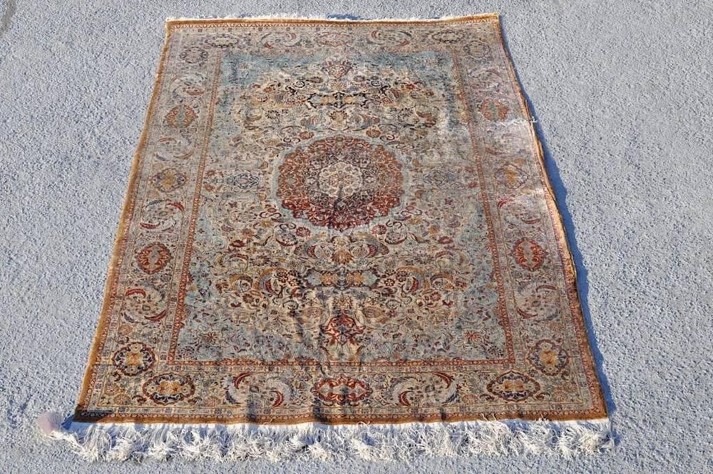 Appraisal: Persian Silk Rug Possibly Tabriz Persian silk rug possibly Tabriz