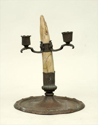 Appraisal: Arts and Crafts Movement Copper and Horn Two-Light Candelabrum in