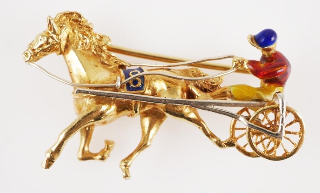 Appraisal: Harness racer brooch in K yellow and white gold -D