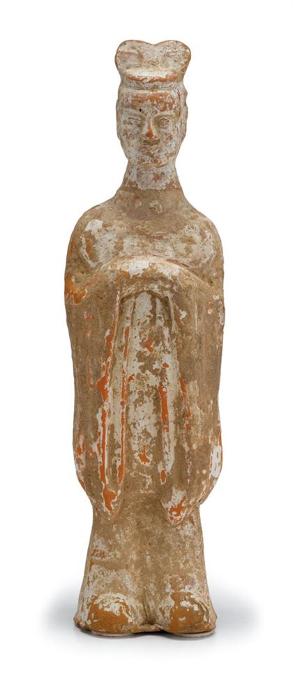 Appraisal: Large Chinese pottery burial attendant figure tang dynasty Of tall