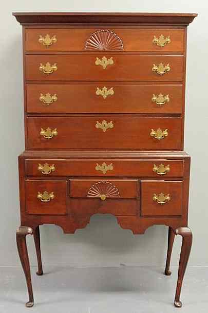 Appraisal: New England maple two-piece highboy c with fan carved drawers