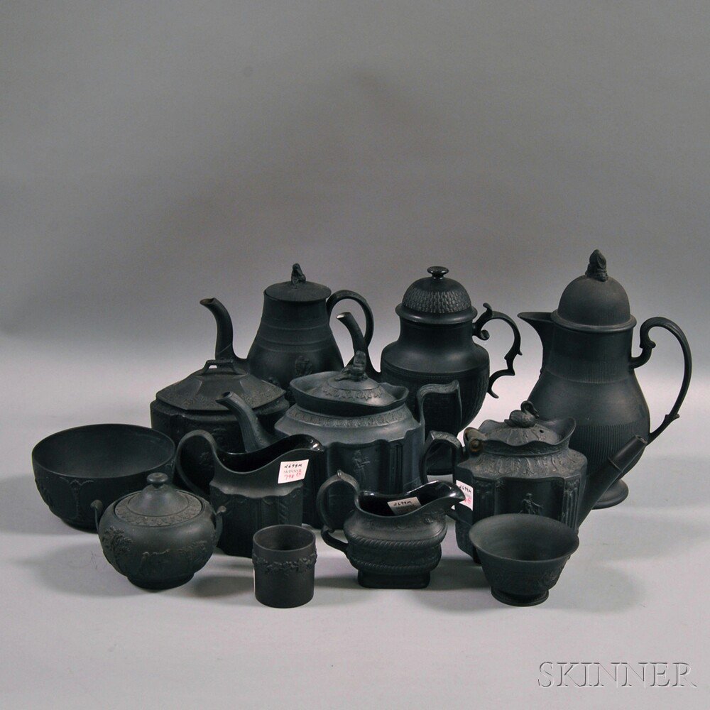 Appraisal: Twelve Black Basalt Tableware Items England th and th century