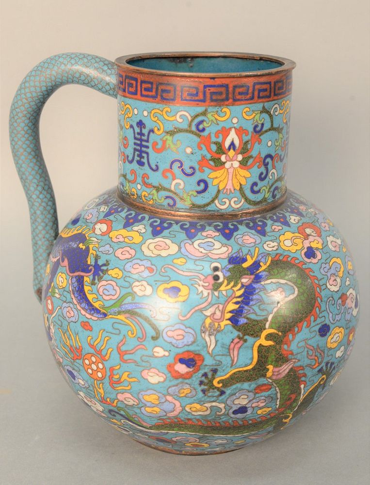 Appraisal: Chinese Cloisonne Pitcher with dragon and fish scale style handle