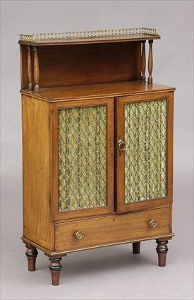 Appraisal: REGENCY MAHOGANY SIDE CABINET The superstructure with pierced brass gallery