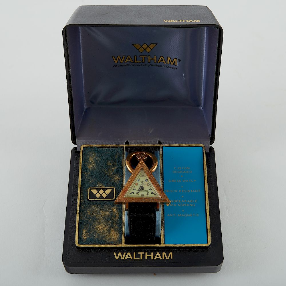 Appraisal: Waltham Gold-Filled Masonic Watch Jewels Waltham USA Masonic wristwatch Gold-filled