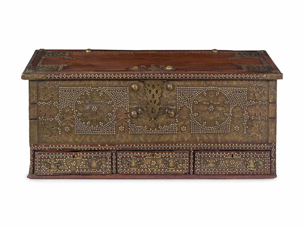 Appraisal: A Zanzibar Brass Decorated Teak Chest A Zanzibar Brass Decorated