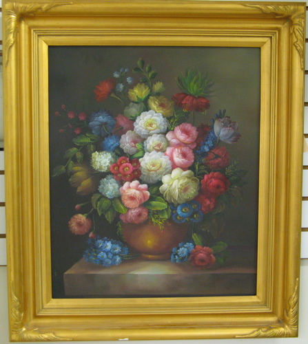 Appraisal: CONTINENTAL SCHOOL th century Oil on canvas Still life with