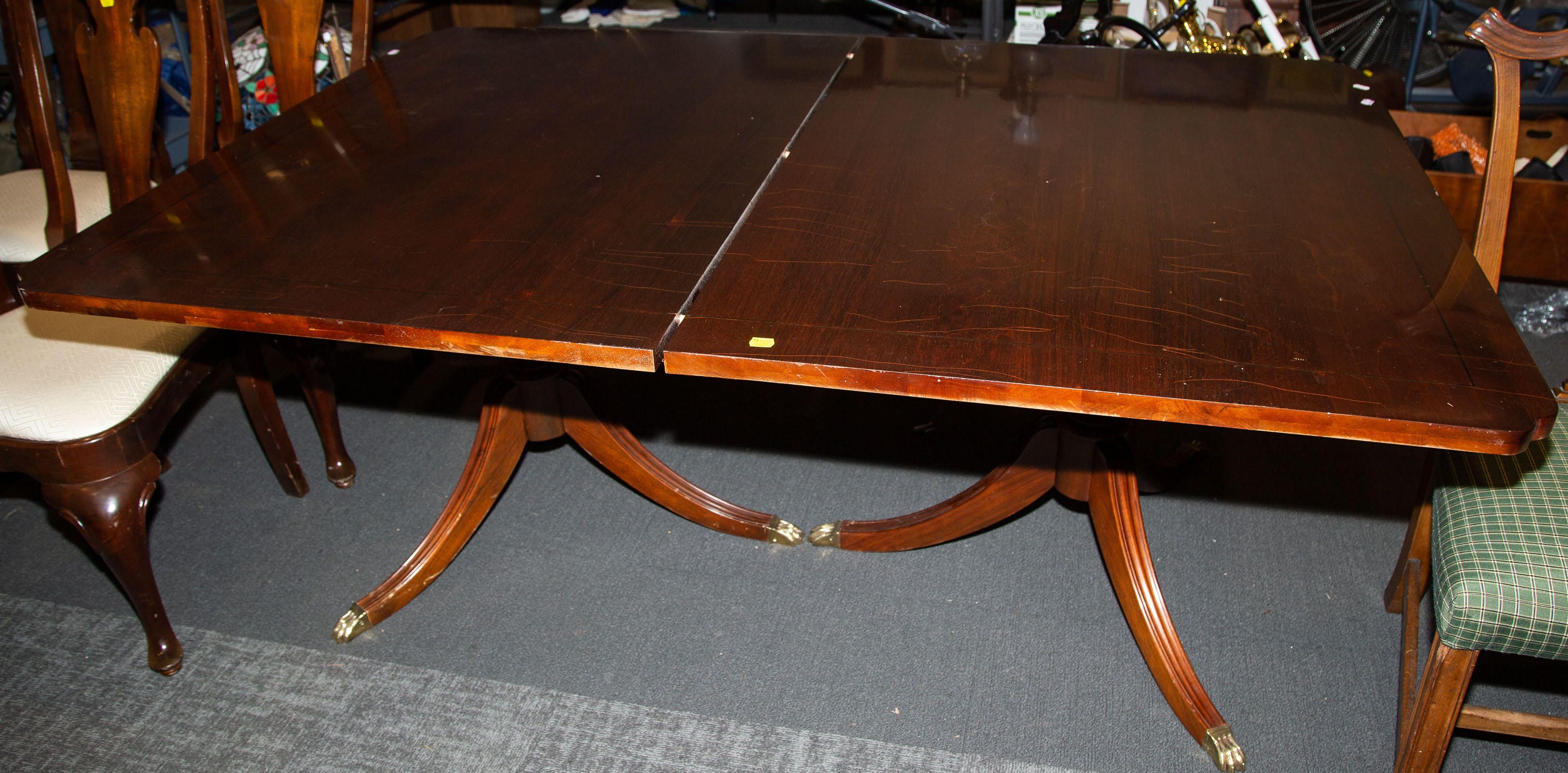 Appraisal: FEDERAL STYLE MAHOGANY DINING TABLE Contemporary with two leaves