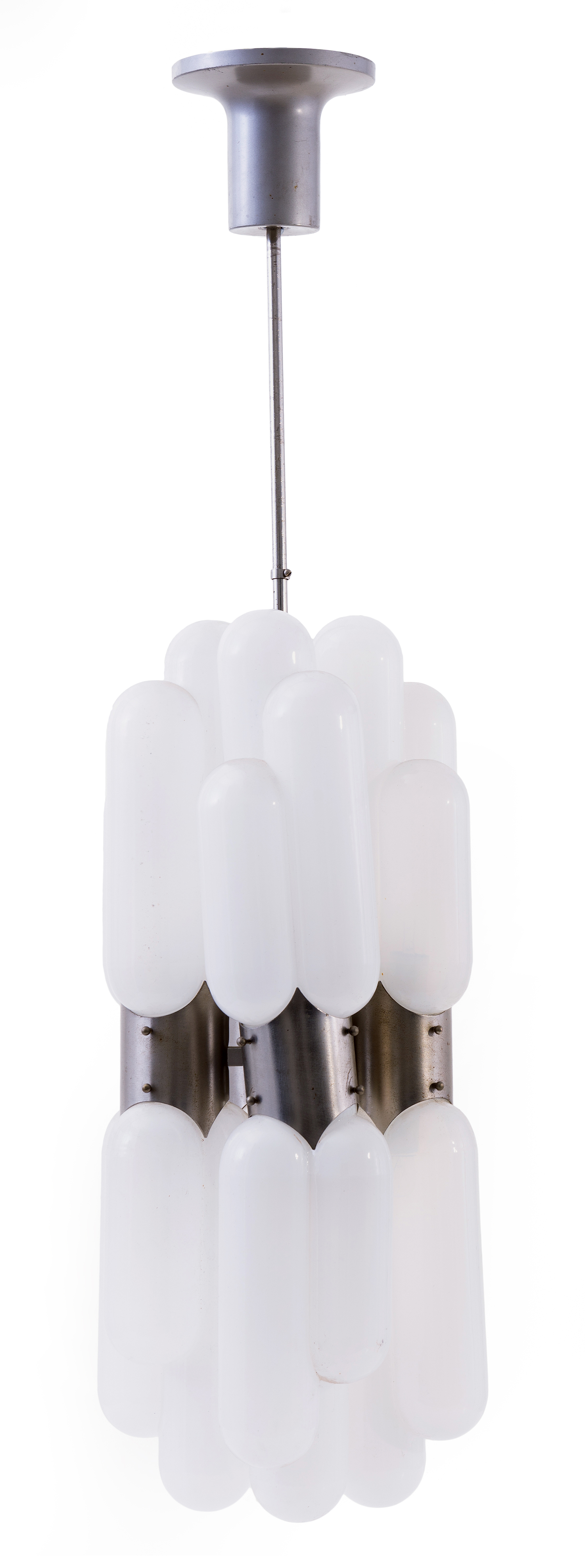 Appraisal: ITALIAN CONCEPTUAL GLASS CEILING LIGHT Milk glass and steel Italy