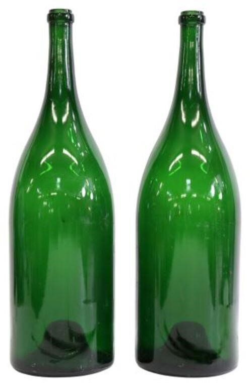 Appraisal: pair Large French green glass champagne bottles th c approx