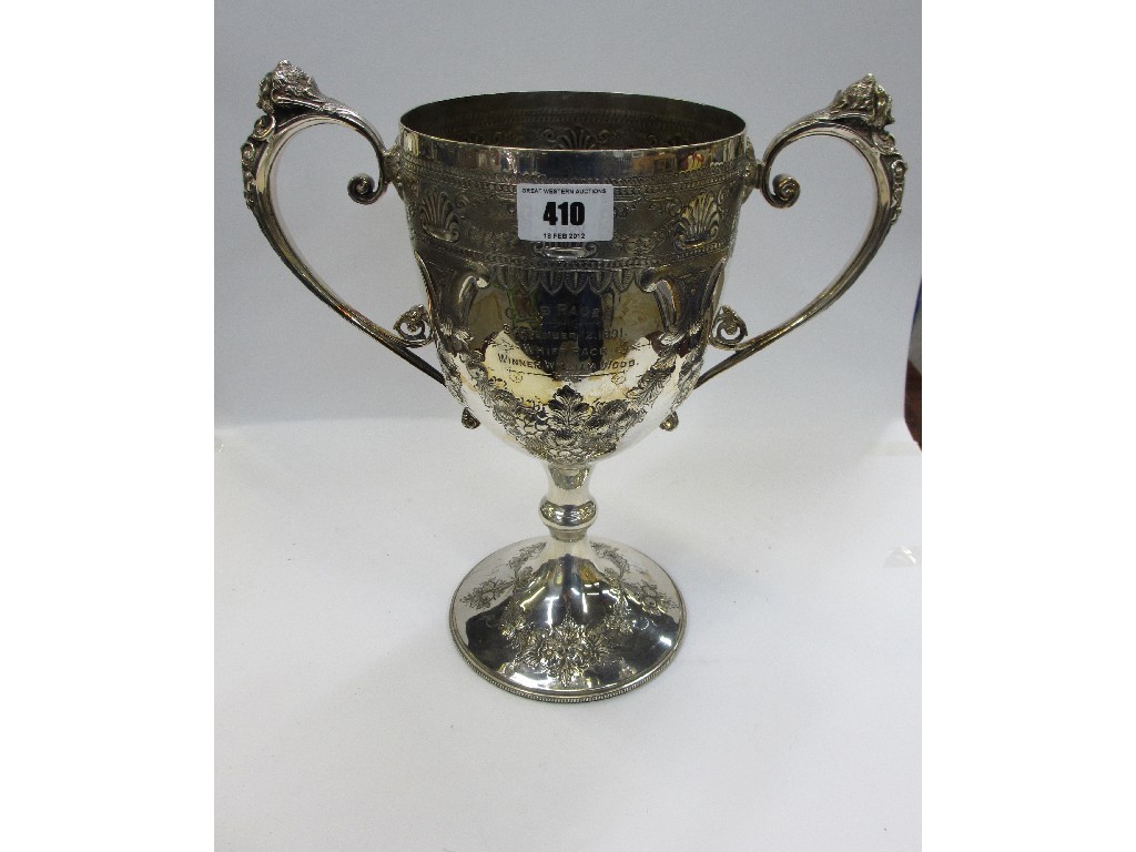 Appraisal: Silver plated double handled trophy cup - 'Club Races Whiff