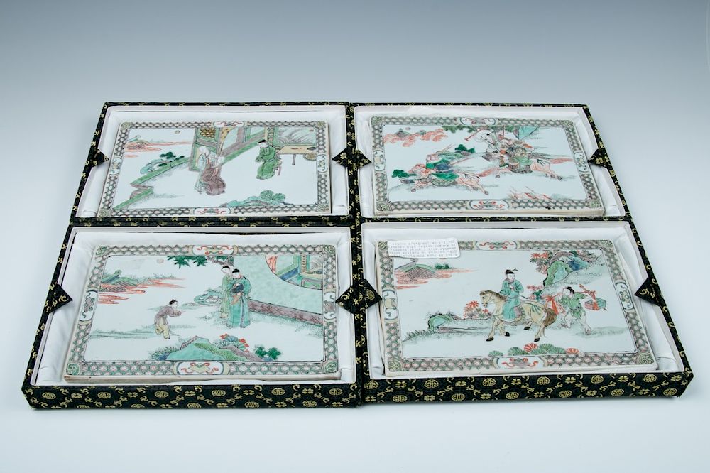 Appraisal: SET OF FOUR FAMILLE VERTE PORCELAIN PANELS C The set