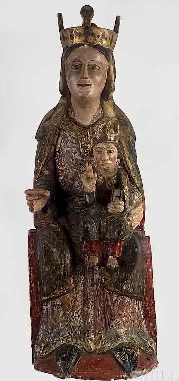 Appraisal: th C Italian Polychrome Madonna and Child Statue Religious Statue