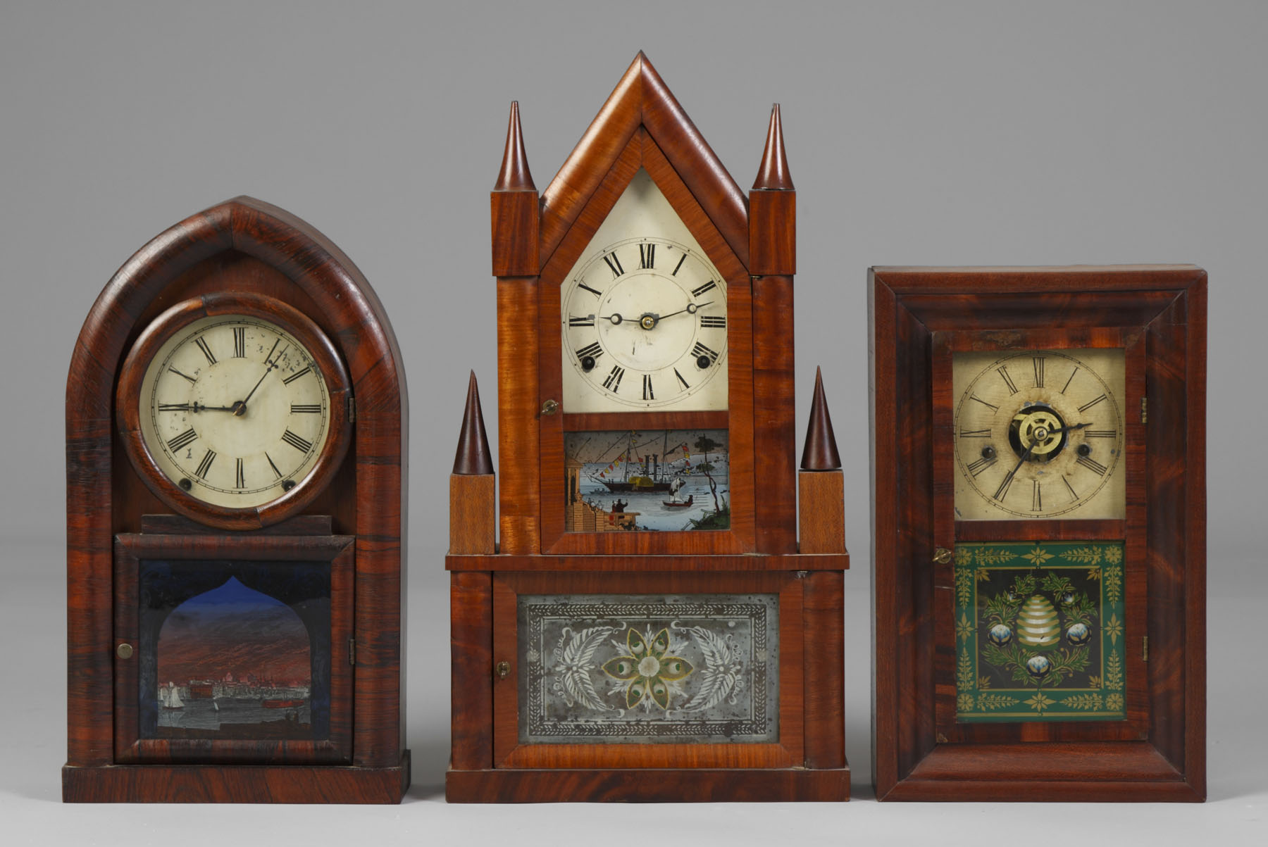 Appraisal: Elisha Manross Fusee Steeple on Steeple Shelf Clock Mahogany case