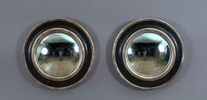 Appraisal: Pair of Italian Silver Leaf-Bordered and Ebonized Wood Convex or