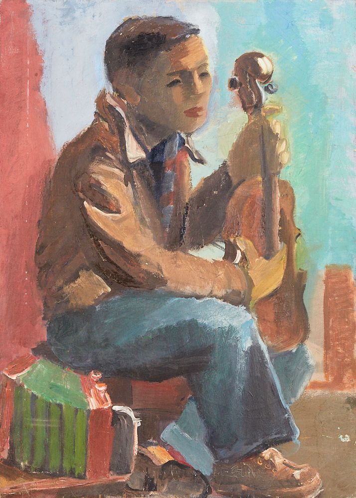 Appraisal: Elizabeth Grant WPA Man Cello Oil on Canvas Elizabeth Grant