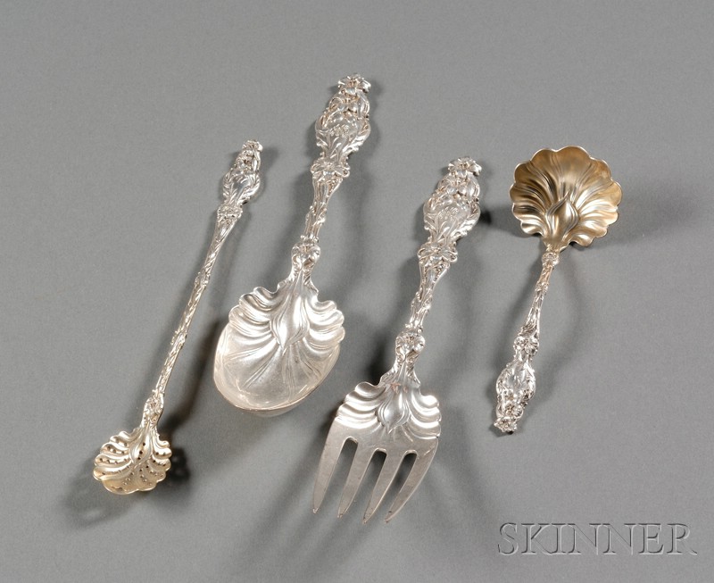 Appraisal: Four Whiting Manufacturing Co Sterling Lily Flatware Servers c comprising