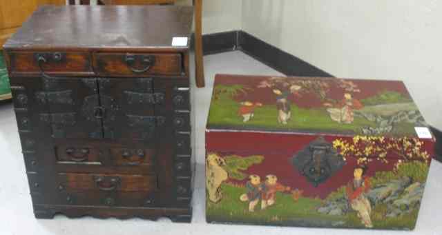 Appraisal: TWO ORIENTAL STORAGE CHESTS Korean medicine chest with black iron