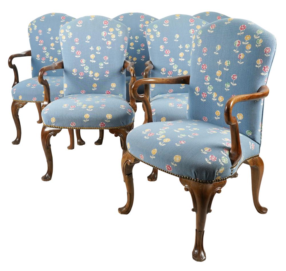 Appraisal: SET OF TEN WALNUT ARMCHAIRScomprising five armchairs and five side