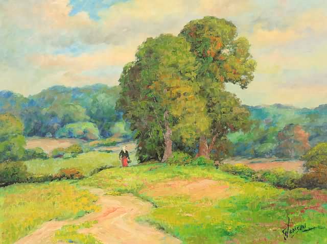 Appraisal: Landscape with figure oil on masonite x SLR G Jensen