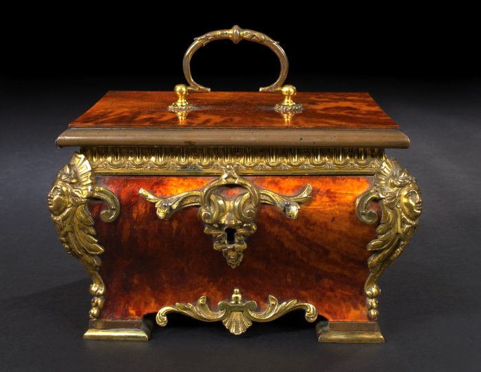 Appraisal: Grand Edwardian Gilt-Brass-Mounted Russet Tortoiseshell Bombe Jewel Case circa -