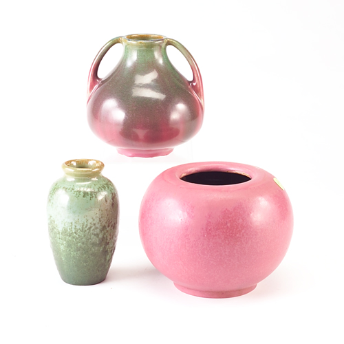 Appraisal: FULPER Three vases spherical in Famille Rose small oval in