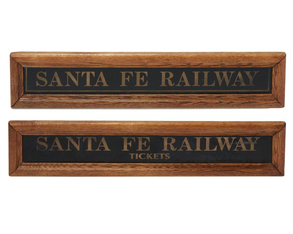 Appraisal: Two mirrored glass Santa Fe Railway signs Early th century