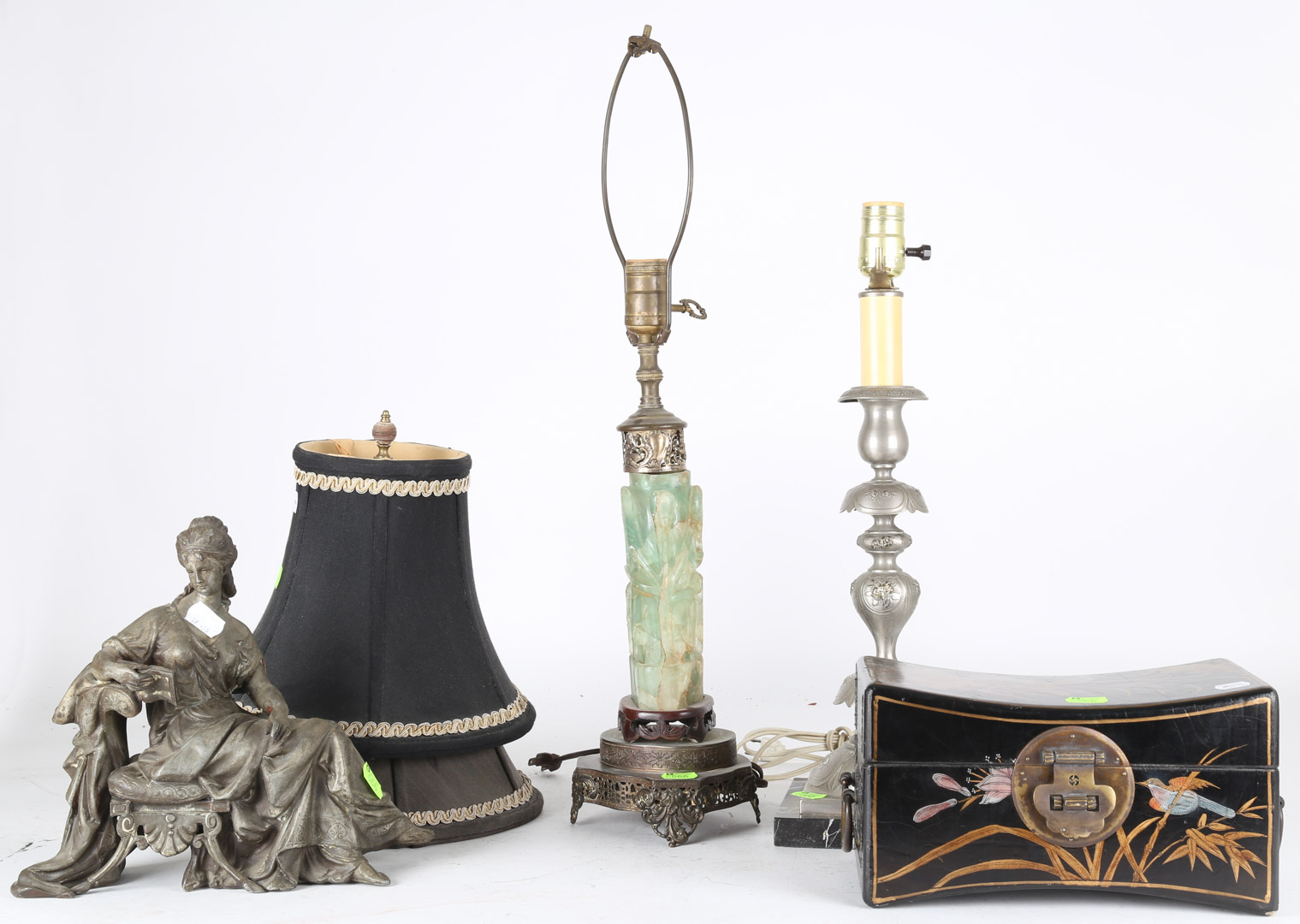 Appraisal: Assorted items including oriental box and lamp spelter figure and