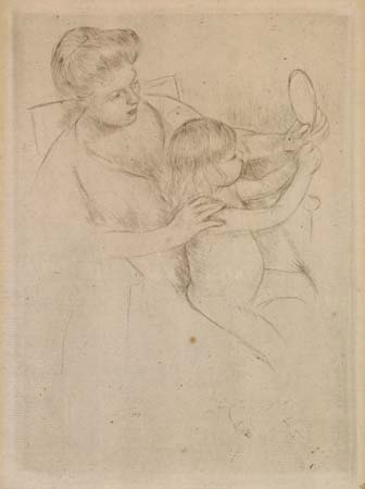 Appraisal: MARY CASSATT Looking into the Hand Mirror No Drypoint x