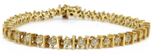 Appraisal: Estate kt yellow gold and diamond tennis bracelet with round-cut