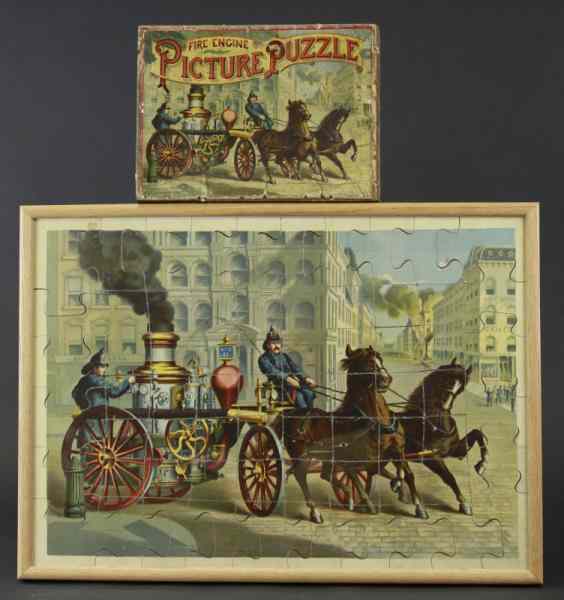 Appraisal: MCLOUGHLIN BROS FIRE ENGINE PUZZLE Complete puzzle depicts early horse