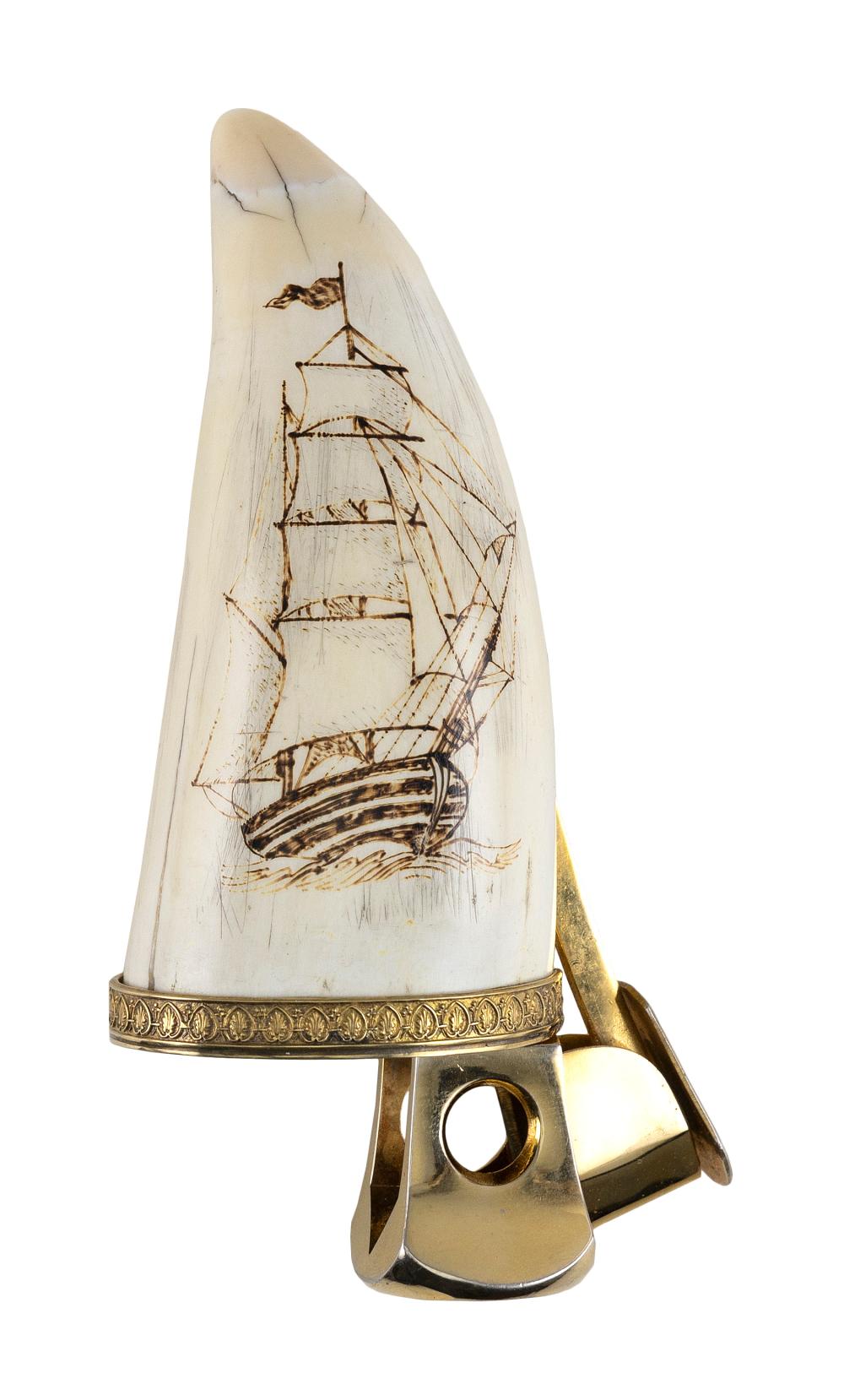 Appraisal: DONATUS OF SOLINGEN CIGAR CUTTER WITH ENGRAVED WHALE'S TOOTH HANDLE