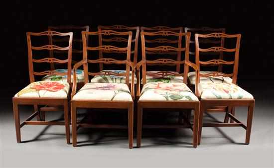 Appraisal: Set of eight Potthast Brothers Federal style mahogany ribbon-back upholstered