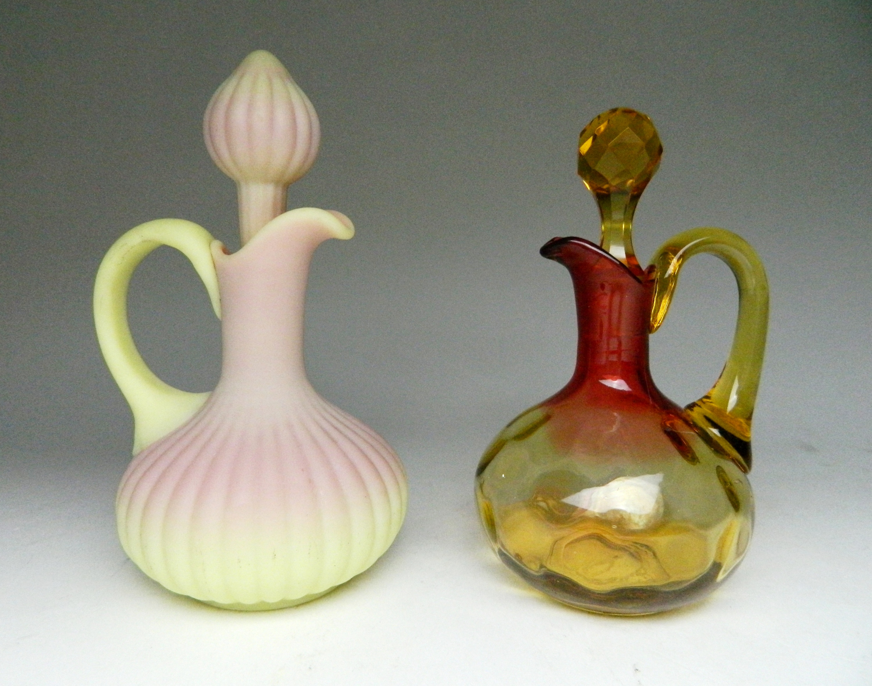 Appraisal: American glass cruets- Mt Washington Burmese glass h Amberina glass