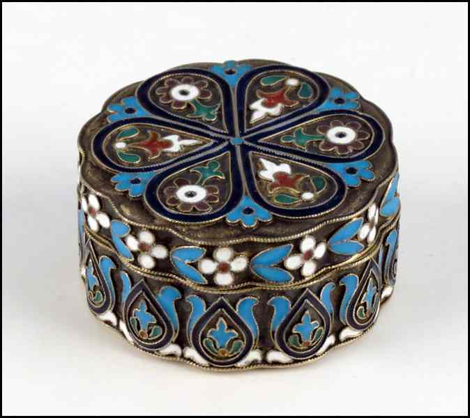 Appraisal: RUSSIAN CHAMPLEVE ENAMEL AND GILT SILVER BOX Lid of goldwashed