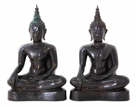 Appraisal: Near pair Thai bronze Buddha figures late Qing dynasty with