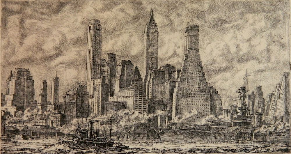 Appraisal: Reginald Marsh etching Reginald Marsh American - - ''Skyline from