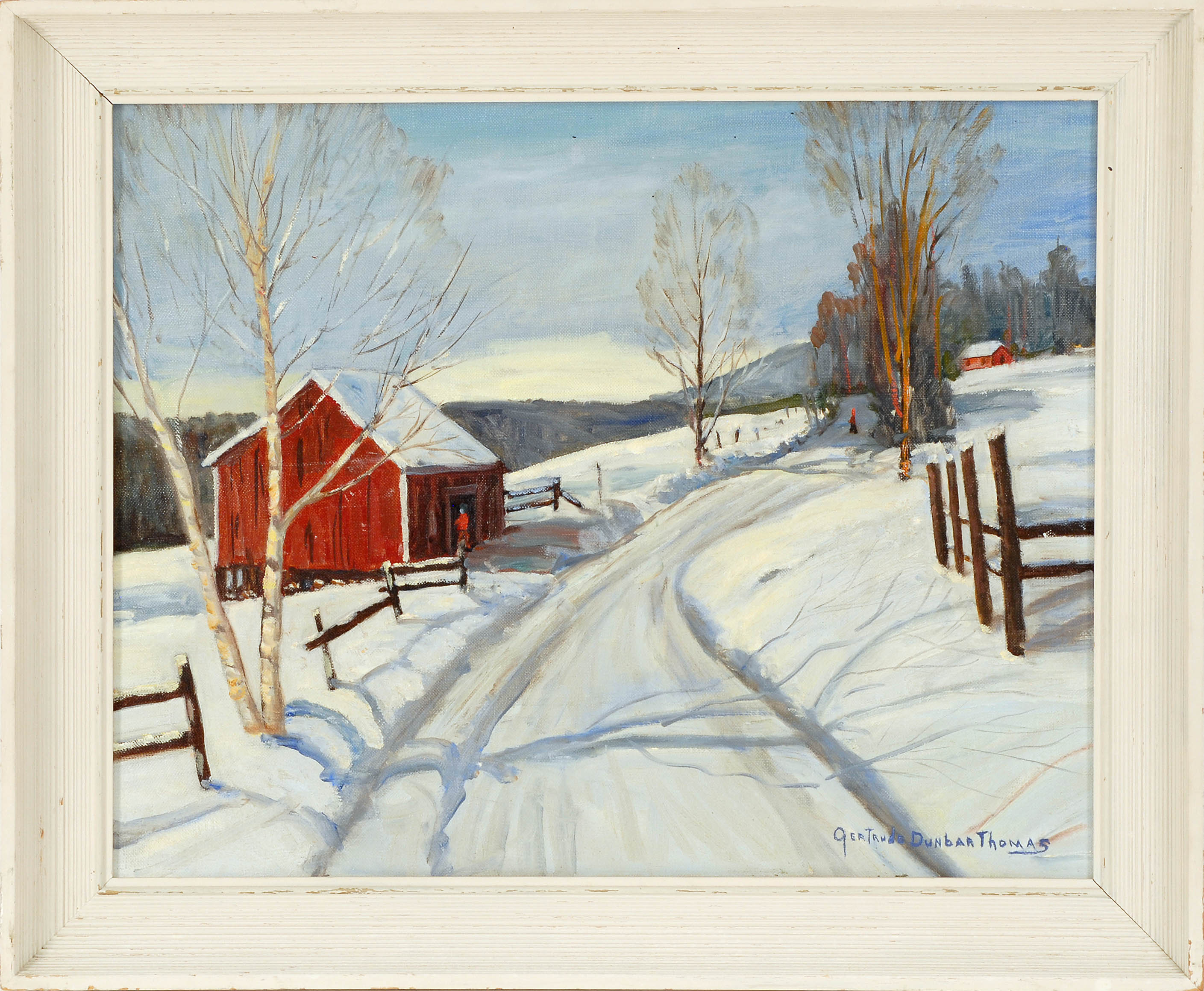 Appraisal: GERTRUDE DUNBAR THOMASAmerican Mid- th CenturyWinter scene of a red